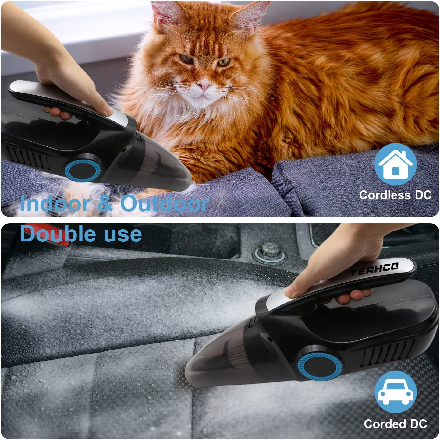 4-In-1 Car Vacuum Cleaner, Cordless Rechargeable 8000Pa High Power Portable Vacuum Cleaner Inflate for Car,Handheld Vacuum Cleaner with Digital Tire Pressure Gauge LCD Display for Home Car