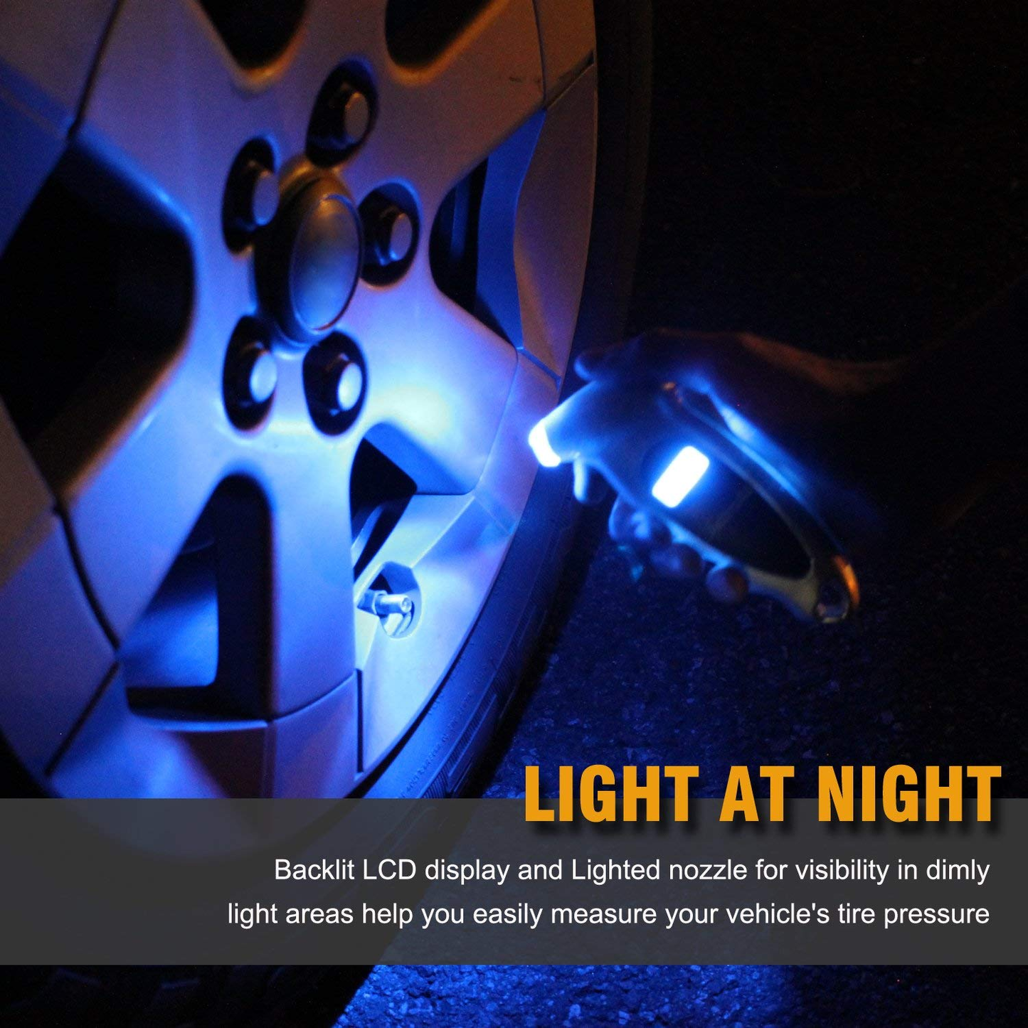 Digital Tire Pressure Gauge 150 PSI 4 Settings for Car Truck Bicycle with Backlit LCD and Non-Slip Grip, Silver (1 Pack)