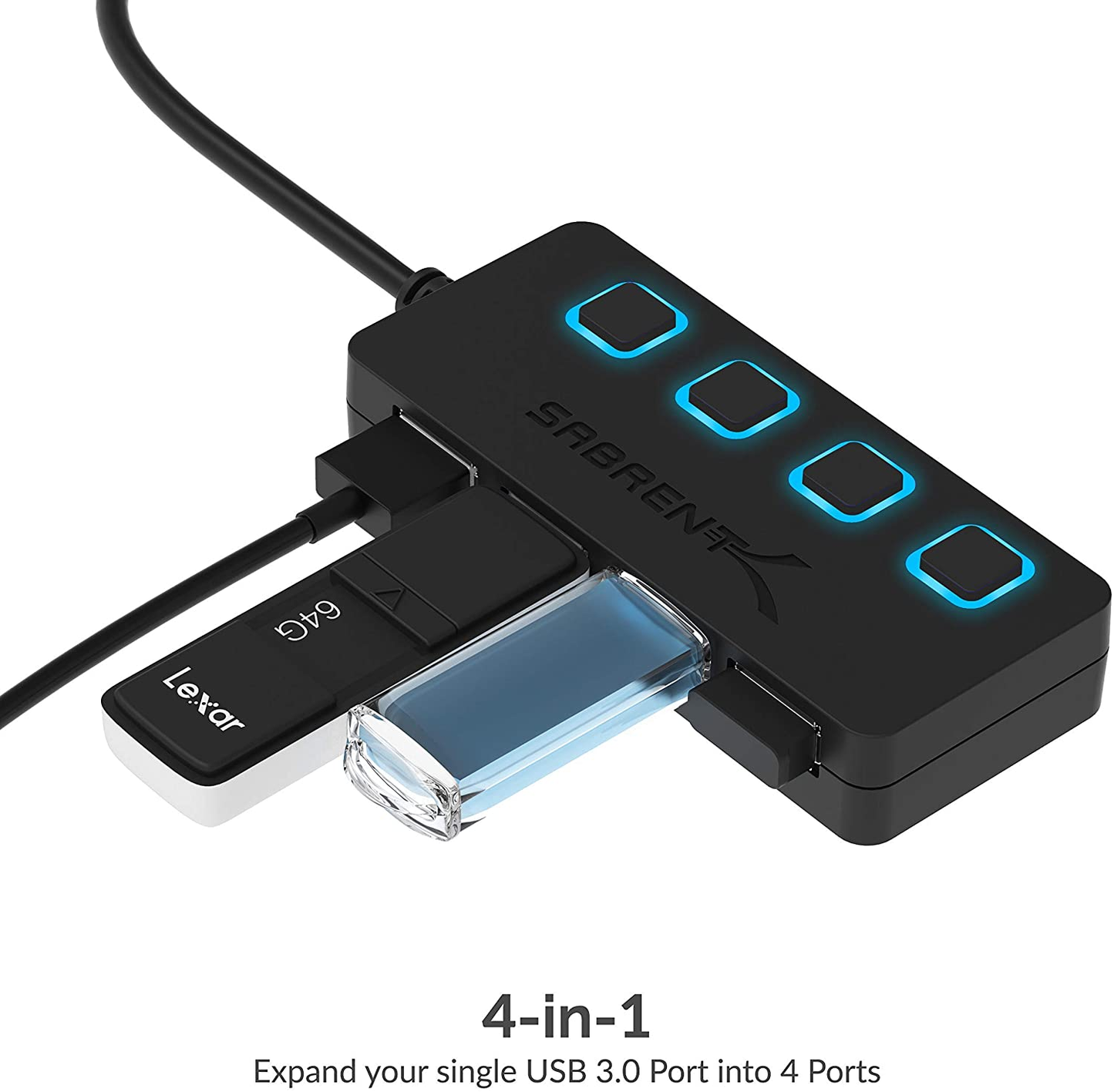 4-Port USB 3.0 Hub with Individual LED Power Switches (HB-UM43)