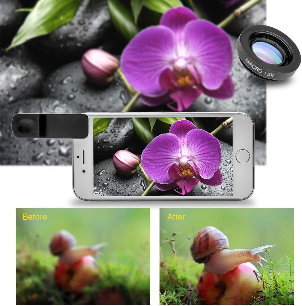 Cell Phone Camera Lens with Tripod+ Shutter Remote,6 in 1 18X Telephoto Zoom Lens/Wide Angle/Macro/Fisheye/Kaleidoscope/Cpl, Clip-On Lense Compatible for Iphone X 8 7 6S Plus, Samsung and More
