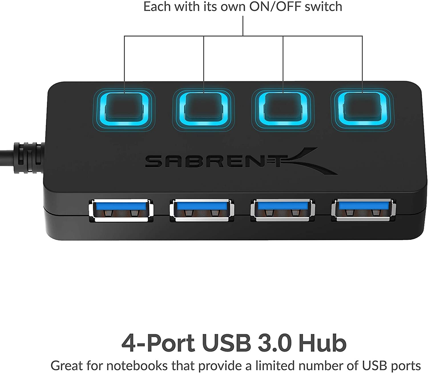 4-Port USB 3.0 Hub with Individual LED Power Switches (HB-UM43)