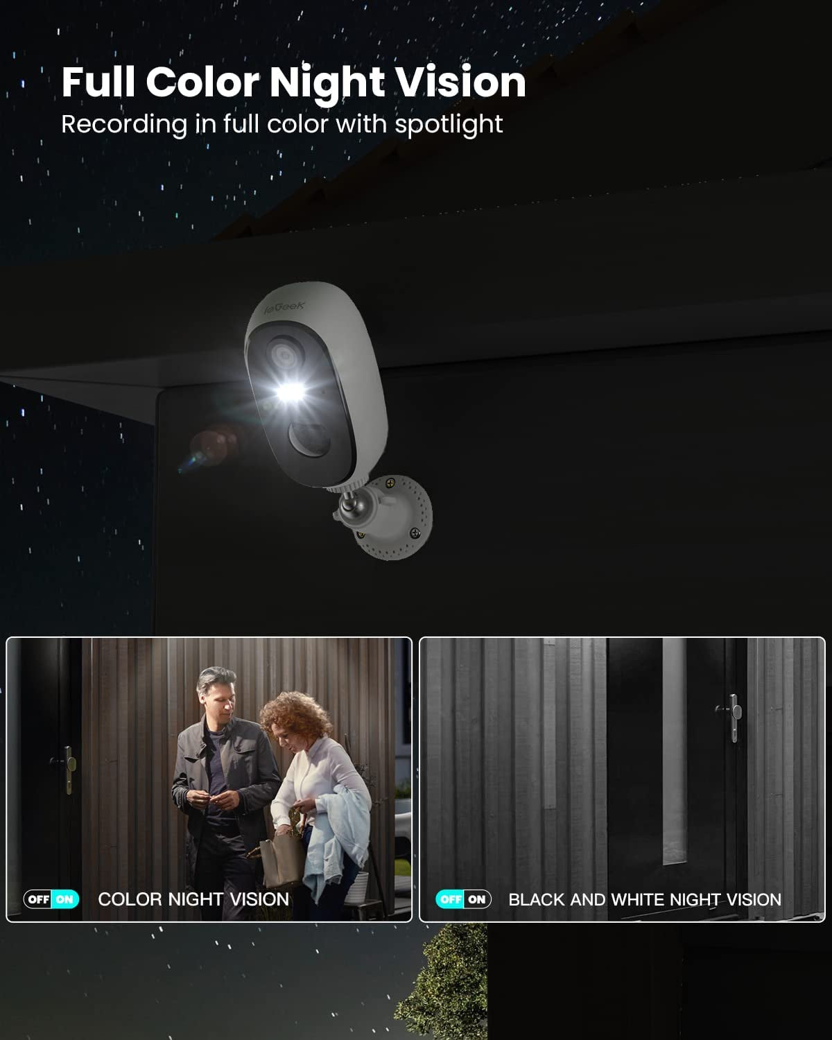 Wireless Security Camera Outdoor Battery Powered - 2K 3MP Colorful Night Vision Wifi CCTV Camera System - Human Motion Detection Home Security IP Camera,2-Way Audio,Ip65,Siren,Video Recording