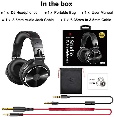 Oneodio Wired over Ear Headphones Studio Monitor & Mixing DJ Stereo Headsets with 50Mm Neodymium Drivers and 1/4 to 3.5Mm Audio Jack for AMP Computer Recording Phone Piano Guitar Laptop - Black