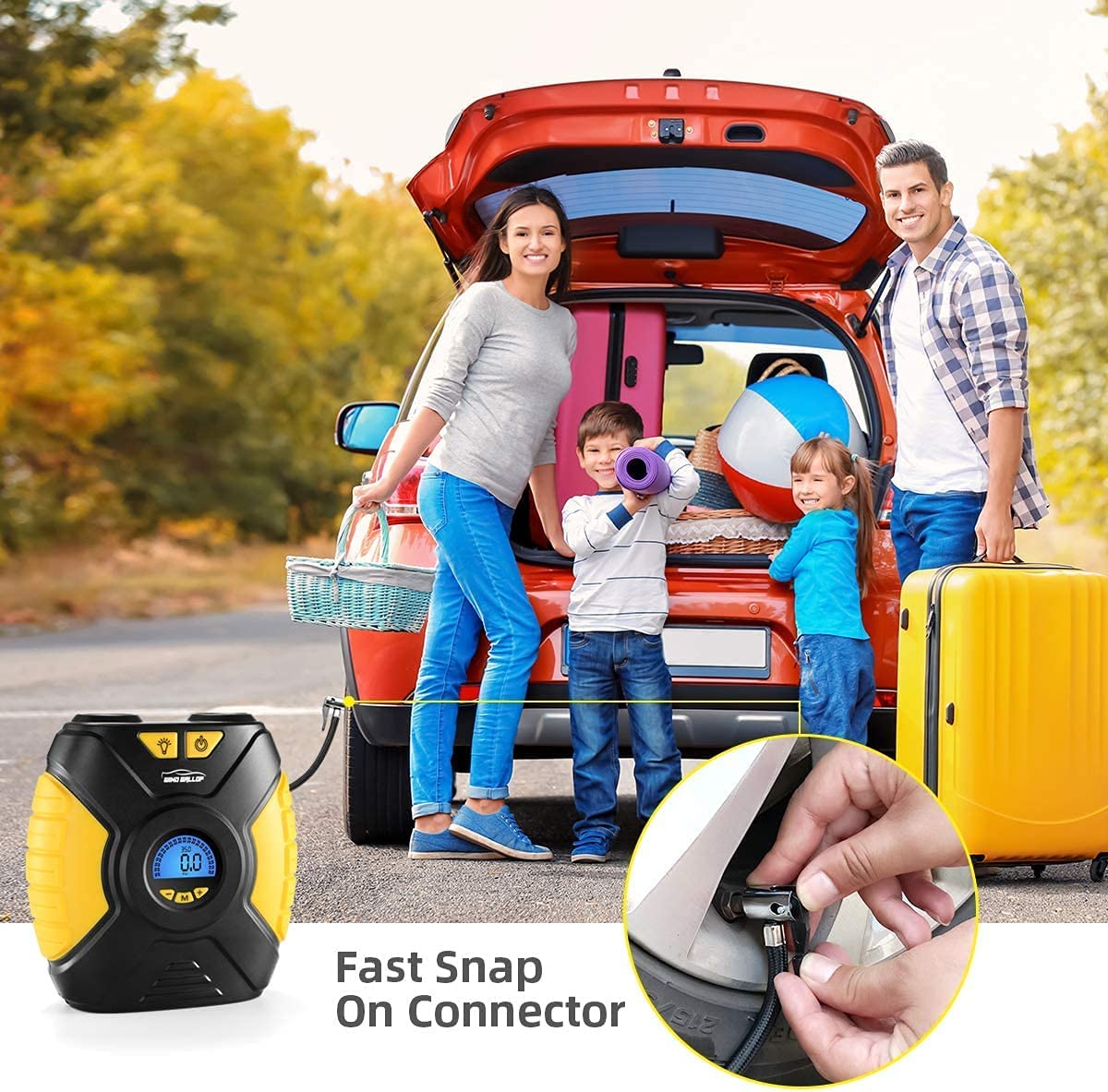 Digital Car Tyre Inflator Air Tool Portable Air Compressor Car Tyre Pump Automatic 12V Electric Air Pump Tyre Inflation with Tyre Pressure Gauge Valve Adaptors LED Light