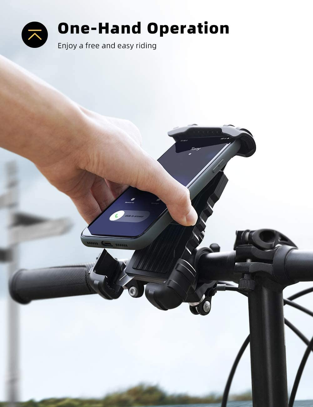 Bike Phone Holder, Motorcycle Phone Mount -  Motorcycle Handlebar Cell Phone Clamp, Scooter Phone Clip for Phone 11 / Phone 11 Pro Max, S9, S10 and More 4.7" - 6.8" Cellphone