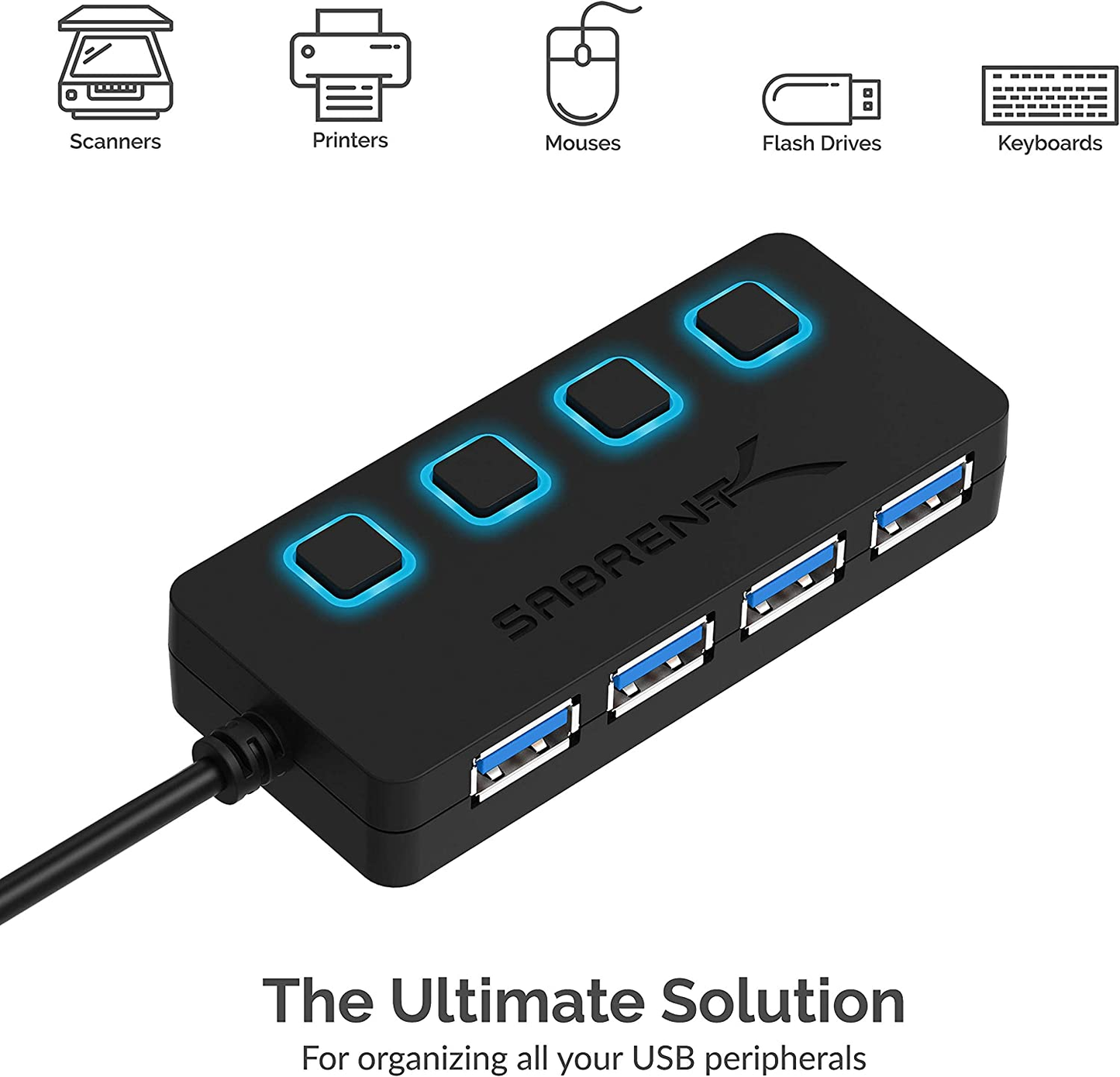 4-Port USB 3.0 Hub with Individual LED Power Switches (HB-UM43)