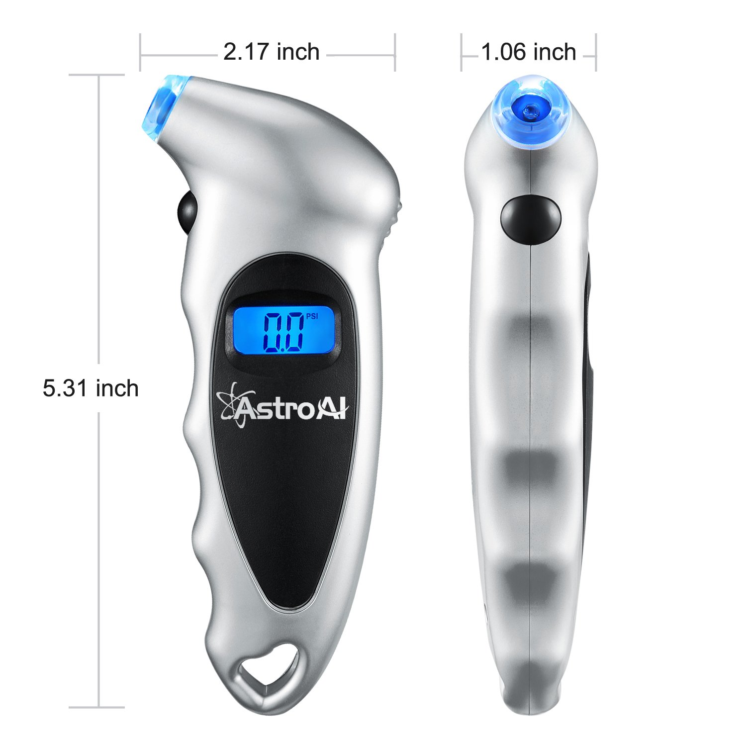 Digital Tire Pressure Gauge 150 PSI 4 Settings for Car Truck Bicycle with Backlit LCD and Non-Slip Grip, Silver (1 Pack)
