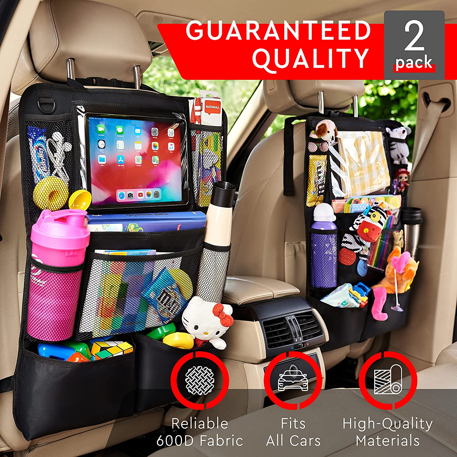 Backseat Car Organizer, Kick Mats Back Seat Protector with Touch Screen Tablet Holder, Car Back Seat Organizer for Kids, Car Travel Accessories, Kick Mat with 9 Storage Pockets 2 Pack