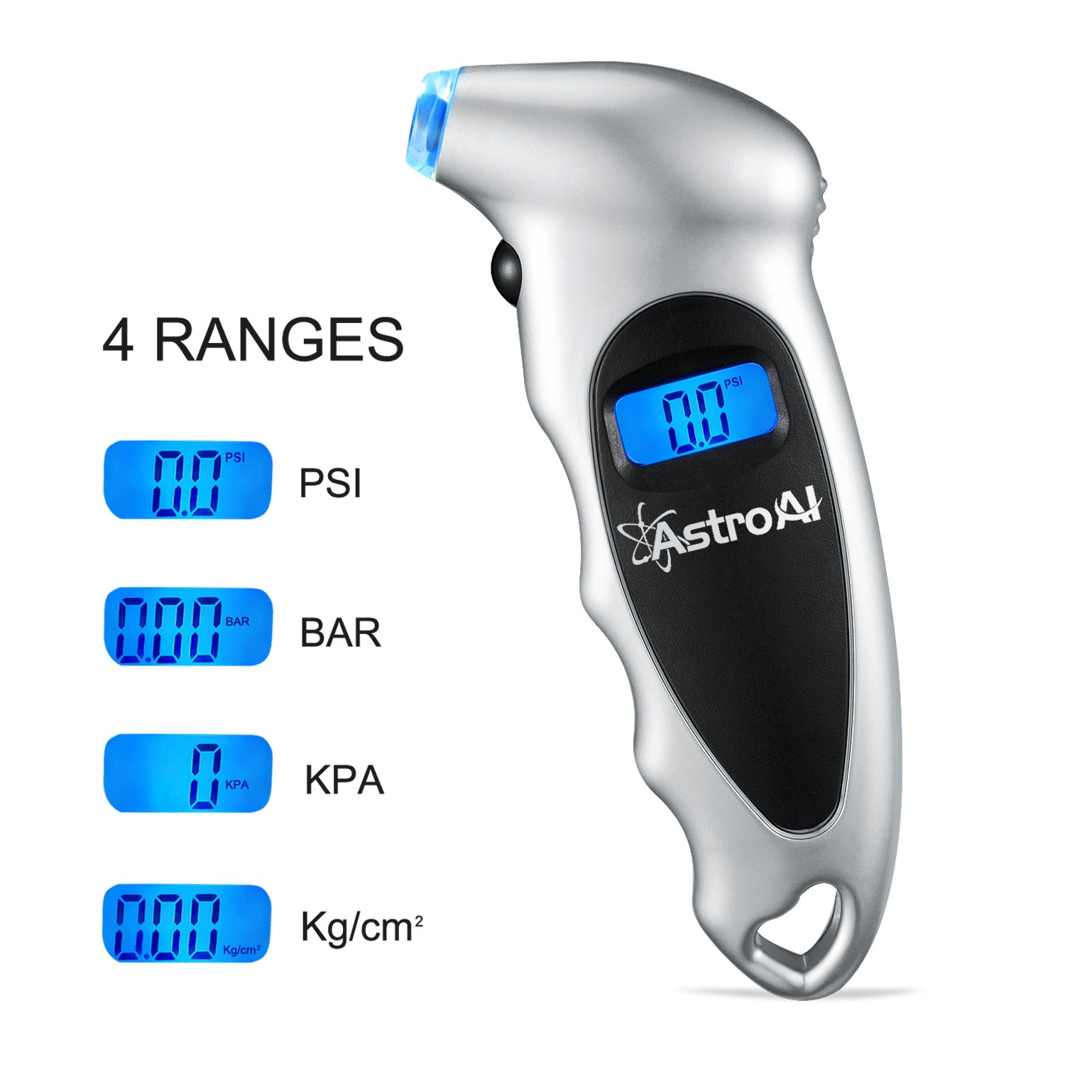 Digital Tire Pressure Gauge 150 PSI 4 Settings for Car Truck Bicycle with Backlit LCD and Non-Slip Grip, Silver (1 Pack)