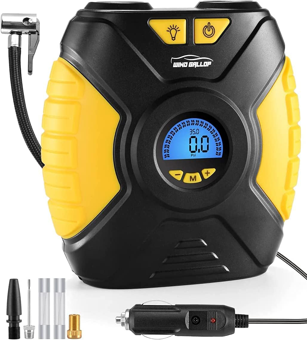 Digital Car Tyre Inflator Air Tool Portable Air Compressor Car Tyre Pump Automatic 12V Electric Air Pump Tyre Inflation with Tyre Pressure Gauge Valve Adaptors LED Light